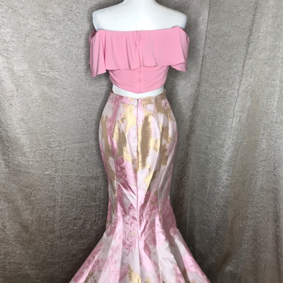 Jovani #59666 Pink Two Piece Mermaid Prom Gown - Picture 6 of 8
